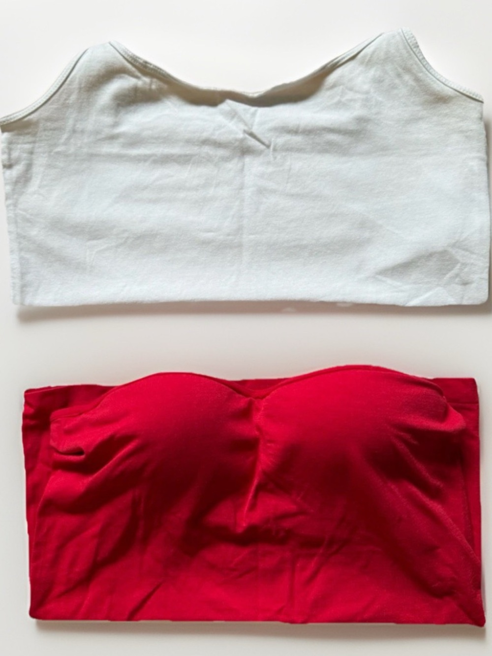 Lot Of 2 Women Strap Tank Tops Size S Cotton Blend Solid White Red Built-in Cup